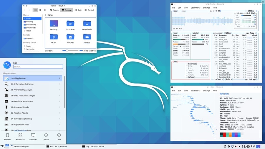 Kali Linux 2020.2: Светлая тема оформления KDE Plasma